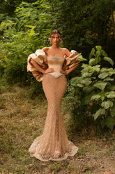 27DRESS Chic Puff Sleeves Mermaid Floor-length Sequined Evening Dresses